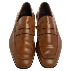 Pre Owned Salvatore Ferragamo Tan Glaze Leather Penny Loafers Size 41