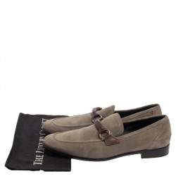 Pre Owned Salvatore Ferragamo Grey Suede Gancini Loafers Size 45