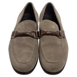 Pre Owned Salvatore Ferragamo Grey Suede Gancini Loafers Size 45