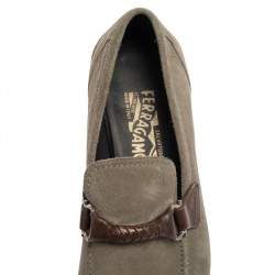 Pre Owned Salvatore Ferragamo Grey Suede Gancini Loafers Size 45