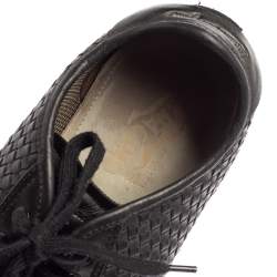 Pre Owned Salvatore Ferragamo Black Woven Leather Low Top Lace Sneaker Size 43.5