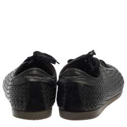 Pre Owned Salvatore Ferragamo Black Woven Leather Low Top Lace Sneaker Size 43.5