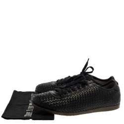 Pre Owned Salvatore Ferragamo Black Woven Leather Low Top Lace Sneaker Size 43.5