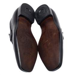 Pre Owned حذاء لوفرز سالفاتوري فيراغامو غانسيو مزدوج جلد أسود مقاس 40.5