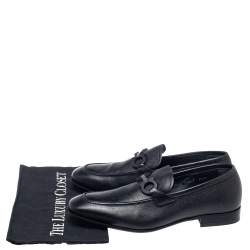 Pre Owned حذاء لوفرز سالفاتوري فيراغامو غانسيو مزدوج جلد أسود مقاس 40.5