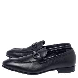 Pre Owned حذاء لوفرز سالفاتوري  فيراغامو غانسيو مزدوج جلد أسود مقاس 40.5