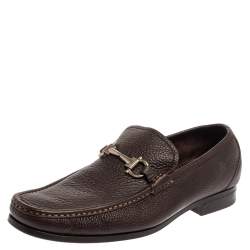Pre Owned Salvatore Ferragamo Brown Leather Gancini Bit Loafers Size 43.5
