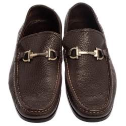 Pre Owned Salvatore Ferragamo Brown Leather Gancini Bit Loafers Size 43.5