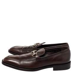 Pre Owned Salvatore Ferragamo Brown Leather Gancini Bit Loafers Size 42.5