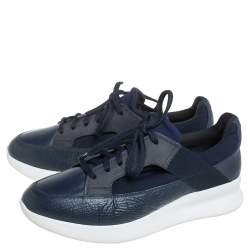 Pre Owned Salvatore Ferragamo Blue Mesh And Leather Duo Sneakers Size 41.5