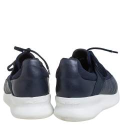 Pre Owned Salvatore Ferragamo Blue Mesh And Leather Duo Sneakers Size 41.5