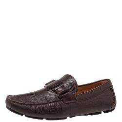 Pre Owned Salvatore Ferragamo Dark Brown Leather Driver Loafers Size 41.5
