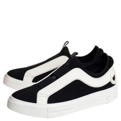 Salvatore Ferragamo Black/White Fabric And Rubber Answer Slip On Sneakers Size 44