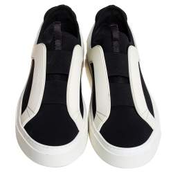 Salvatore Ferragamo Black/White Fabric And Rubber Answer Slip On Sneakers Size 44