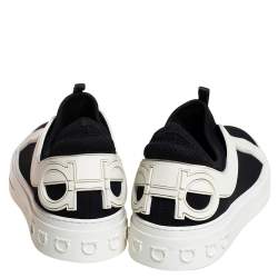 Salvatore Ferragamo Black/White Fabric And Rubber Answer Slip On Sneakers Size 44