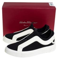 Salvatore Ferragamo Black/White Fabric And Rubber Answer Slip On Sneakers Size 44