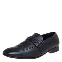 Salvatore Ferragamo Black Leather Slip On Loafers Size 43.5