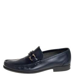 Pre Owned Salvatore Ferragamo Blue Leather Parigi Gancini Loafers Size 42.5