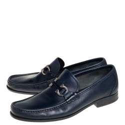 Pre Owned Salvatore Ferragamo Blue Leather Parigi Gancini Loafers Size 42.5