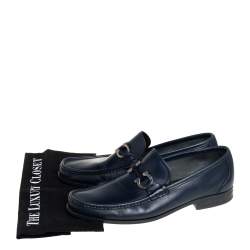 Pre Owned Salvatore Ferragamo Blue Leather Parigi Gancini Loafers Size 42.5