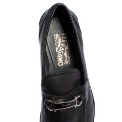 Pre Owned حذاء لوفرز سالفاتورى فيراغامو سليب أون غانيشنى جلد أسود مقاس 44