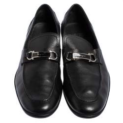 Pre Owned حذاء لوفرز سالفاتورى فيراغامو سليب أون غانيشنى جلد أسود مقاس 44