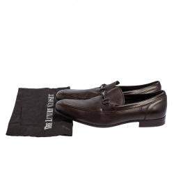 Pre Owned Salvatore Ferragamo Dark Brown Leather Gancini Bit Slip On Loafers Size 43.5 