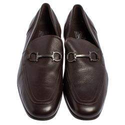 Pre Owned Salvatore Ferragamo Dark Brown Leather Gancini Bit Slip On Loafers Size 43.5 