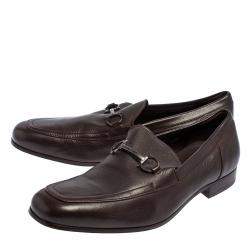 Pre Owned Salvatore Ferragamo Dark Brown Leather Gancini Bit Slip On Loafers Size 43.5 