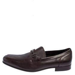 Pre Owned Salvatore Ferragamo Dark Brown Leather Gancini Bit Slip On Loafers Size 43.5 