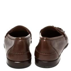 Pre Owned Salvatore Ferragamo Brown Leather Tassel Fringe Loafers Size 43.5