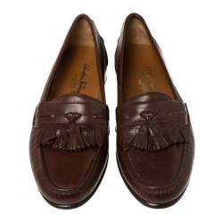 Pre Owned Salvatore Ferragamo Brown Leather Tassel Fringe Loafers Size 43.5