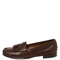 Pre Owned Salvatore Ferragamo Brown Leather Tassel Fringe Loafers Size 43.5
