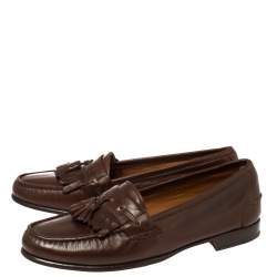 Pre Owned Salvatore Ferragamo Brown Leather Tassel Fringe Loafers Size 43.5