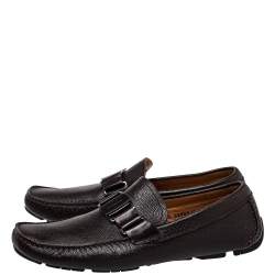 Pre Owned Salvatore Ferragamo Dark Brown Leather Slip On Loafers Size 42