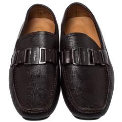 Pre Owned Salvatore Ferragamo Dark Brown Leather Slip On Loafers Size 42