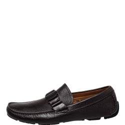 Pre Owned Salvatore Ferragamo Dark Brown Leather Slip On Loafers Size 42