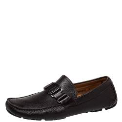 Pre Owned Salvatore Ferragamo Dark Brown Leather Slip On Loafers Size 42