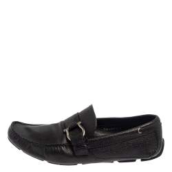 Salvatore Ferragamo Black Leather Gancio Slip On Loafers Size 44