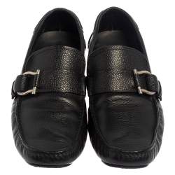 Salvatore Ferragamo Black Leather Gancio Slip On Loafers Size 44