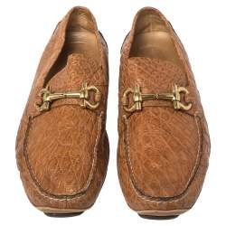 مملوكة مسبقًا حذاء لوفرز سالفاتوري فيراغامو باريغي سليب أون جلد تمساح بني فاتح مقاس 45