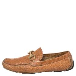 مملوكة مسبقًا حذاء لوفرز سالفاتوري فيراغامو باريغي سليب أون جلد تمساح بني فاتح مقاس 45