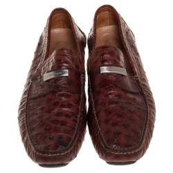 Pre Owned حذاء لوفرز سالفاتوري فيراغامو سليب أون بيني جلد نعام بني مقاس 45