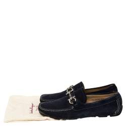 Pre Owned Salvatore Ferragamo Blue Suede Gancini Loafers Size 41.5