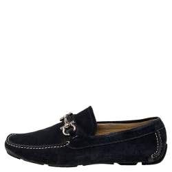 Pre Owned Salvatore Ferragamo Blue Suede Gancini Loafers Size 41.5