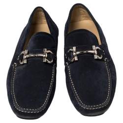 Pre Owned Salvatore Ferragamo Blue Suede Gancini Loafers Size 41.5