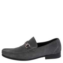 Pre Owned Salvatore Ferregamo Grey Suede Gancini  Loafers Size 43.5