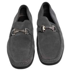 Pre Owned Salvatore Ferregamo Grey Suede Gancini  Loafers Size 43.5