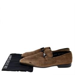 Salvatore Ferragamo Grey Suede Gancini Slip On Loafers Size 45