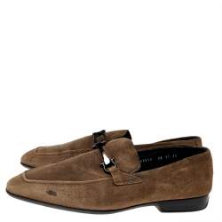 Salvatore Ferragamo Grey Suede Gancini Slip On Loafers Size 45